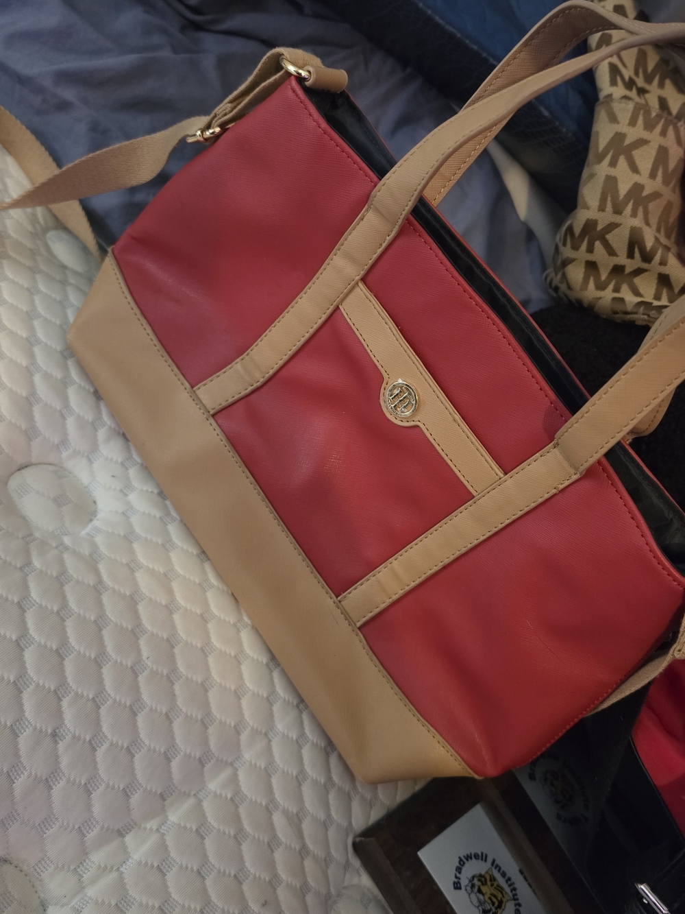 Tommy Hilfiger Red And Tan Shoulder Bag